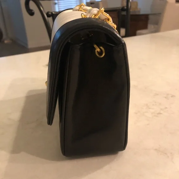 Vintage Chanel Mini Mademoiselle Bag Black and White Lambskin Gold Hardware - Picture 4 of 17